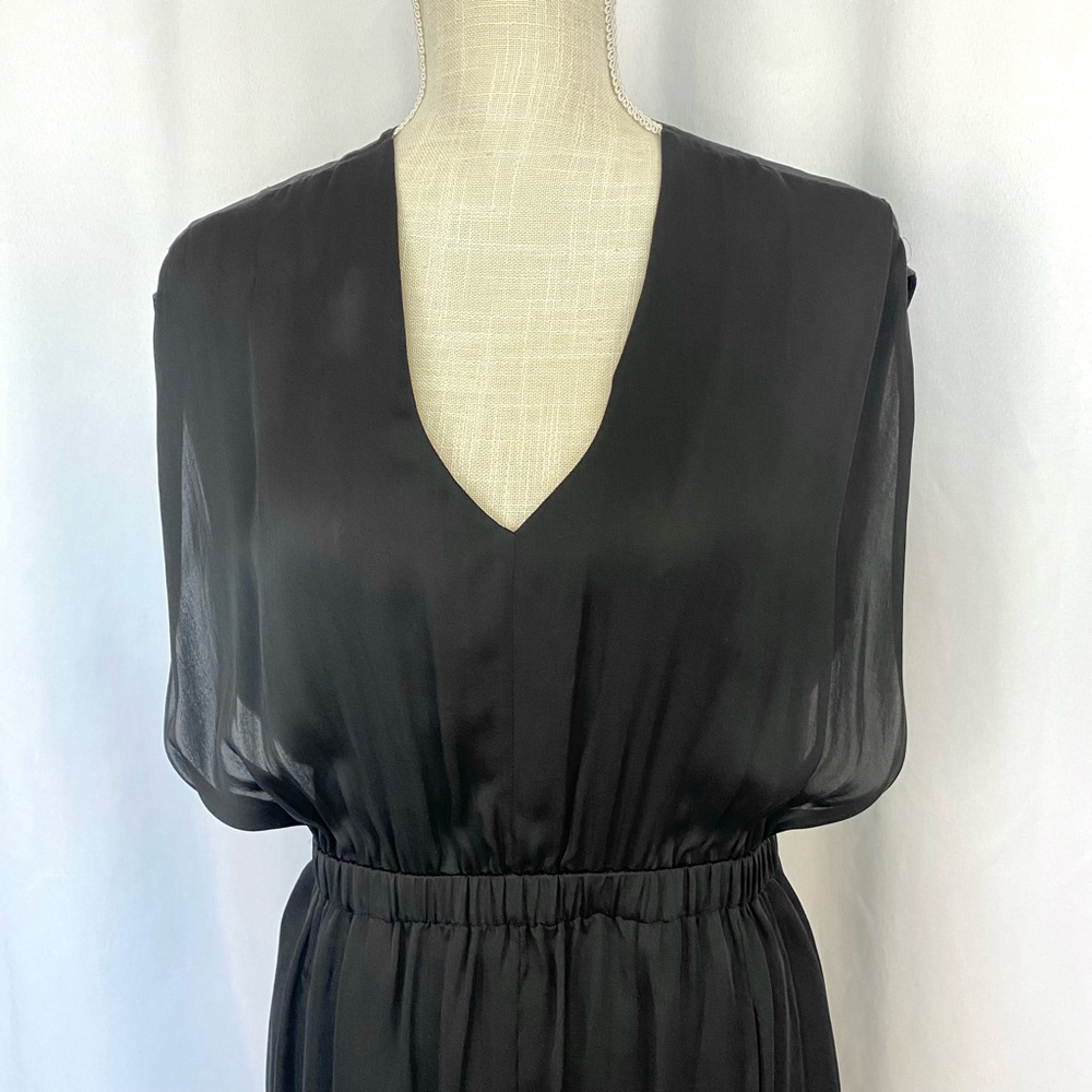 Theyskens' Theory Black Layered Silk Mini Dress Blouson Women's Medium - Picture 11 of 17